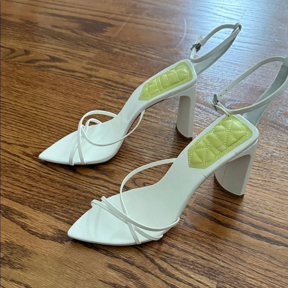SCHUTZ White and Yellow Strappy Heels